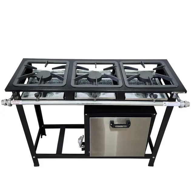Fogão 3 Bocas Alcazon Alta Pressão 30×30 Preto – N/a – Acz-008