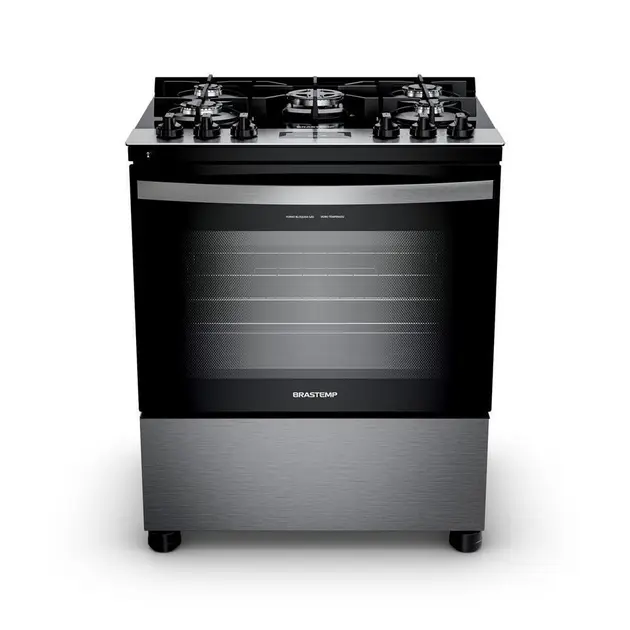 Fogão Brastemp 5 Bocas Inox Bivolt com Turbo Chama e Forno Grande Fogão Brastemp 5 Bocas Inox Bivolt com Turbo Chama e Forno Grande