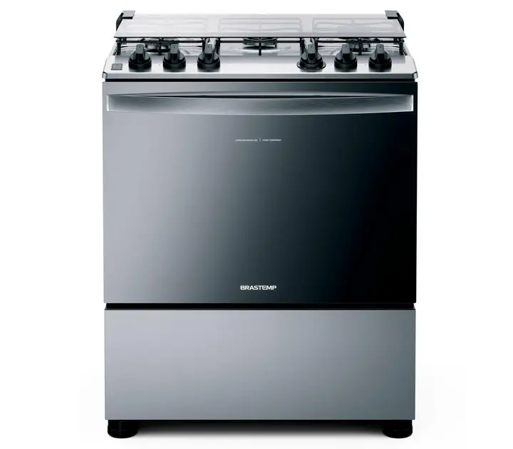 Fogão Brastemp 5 Bocas Inox Bivolt com Turbo Chama e Forno Grande Fogão Brastemp 5 Bocas Inox Bivolt com Turbo Chama e Forno Grande