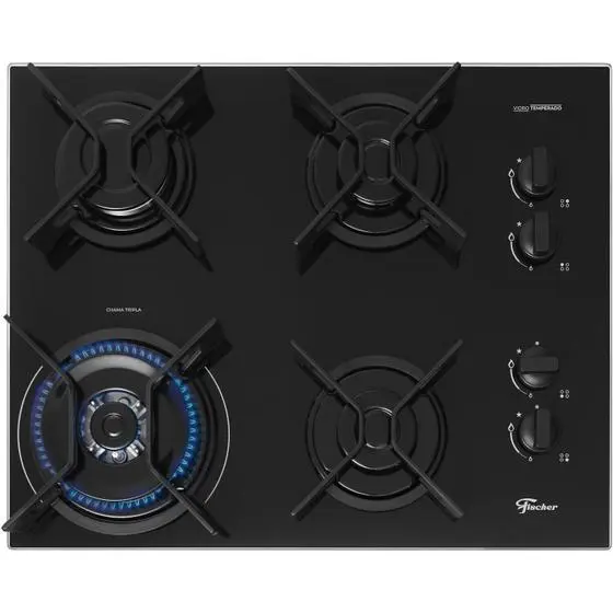 Fogão Cooktop Fischer 4 Bocas Preto Trempe Iron Bivolt Vidro Temperado Fogão Cooktop Fischer 4 Bocas Preto Trempe Iron Bivolt Vidro Temperado
