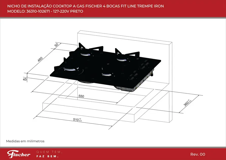 Fogão Cooktop Fischer 4 Bocas Preto Trempe Iron Bivolt Vidro Temperado Fogão Cooktop Fischer 4 Bocas Preto Trempe Iron Bivolt Vidro Temperado