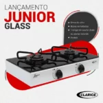 Fogão de Mesa 2 Bocas Portátil a Gás Clarice Júnior Glass Branco 30cm