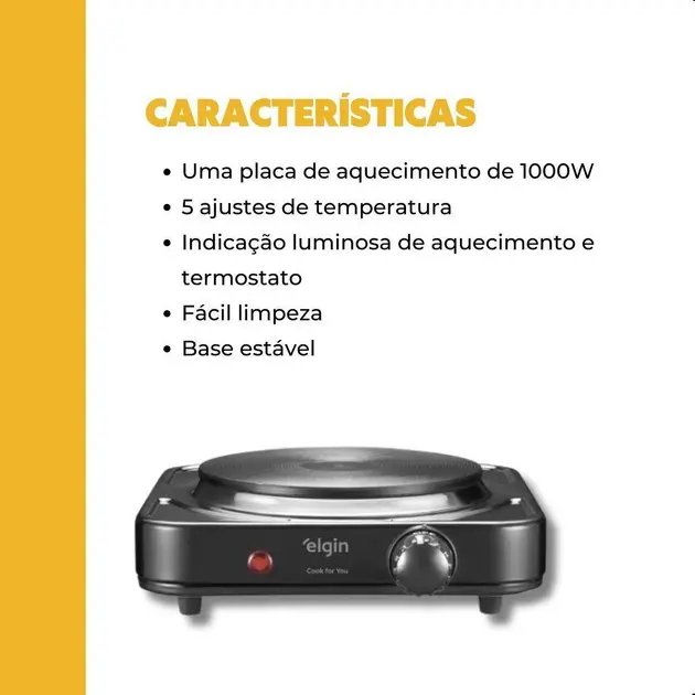 Fogão Elétrico Portátil Elgin 1 Boca 1000W 220V Fogão Elétrico Portátil Elgin 1 Boca 1000W 220V