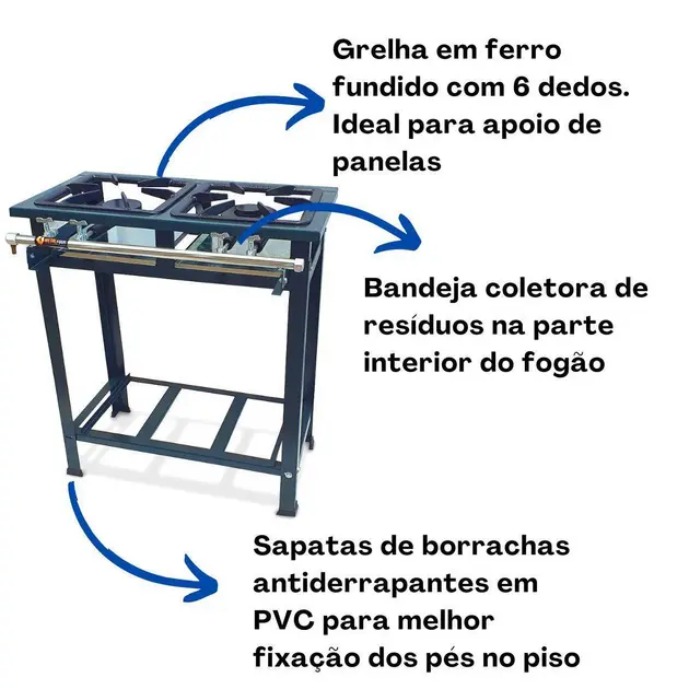 Fogão Industrial 2 Bocas Metalfour P7 Baixa Pressão 1QS 1QD - Grafite