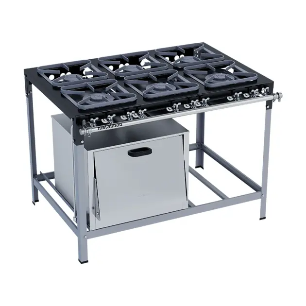 Fogão Industrial 6 Bocas Metalmaq Inox com Super Forno - M15