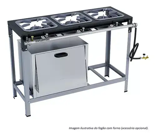 Fogão Industrial Metalmaq Stori Max Inox 3 Bocas Bivolt 30x30cm Alta Pressão