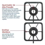 Fogão Industrial Metalmaq Stori Max Inox 3 Bocas Bivolt 30x30cm Alta Pressão