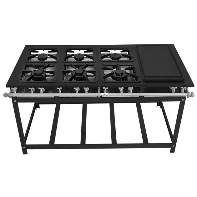 Fogão Serv Kenok Inox 6 Bocas 3 Duplas com Bifeteira Baixa Pressão FBSE6B.842