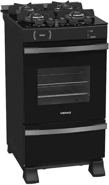 Fogão Venax 4 Bocas Preto - Fi 430 Automático, Mesa de Vidro, GLP