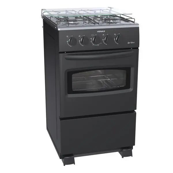 Fogão Venax 4 Bocas Preto - Fi 430 Automático, Mesa de Vidro, GLP