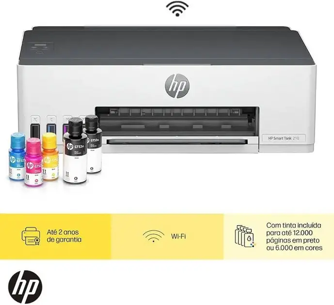 Impressora Multifuncional HP Smart Tank 210 Colorida USB e Wi-Fi Impressora Multifuncional HP Smart Tank 210 Colorida USB e Wi-Fi