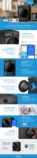 Lavadora de Roupa Lava e Seca 10,5 Kg Frontal Titanium Healthguard Smart Midea – 110v Lavadora de Roupa Lava e Seca 10,5 Kg Frontal Titanium Healthguard Smart Midea - 110v
