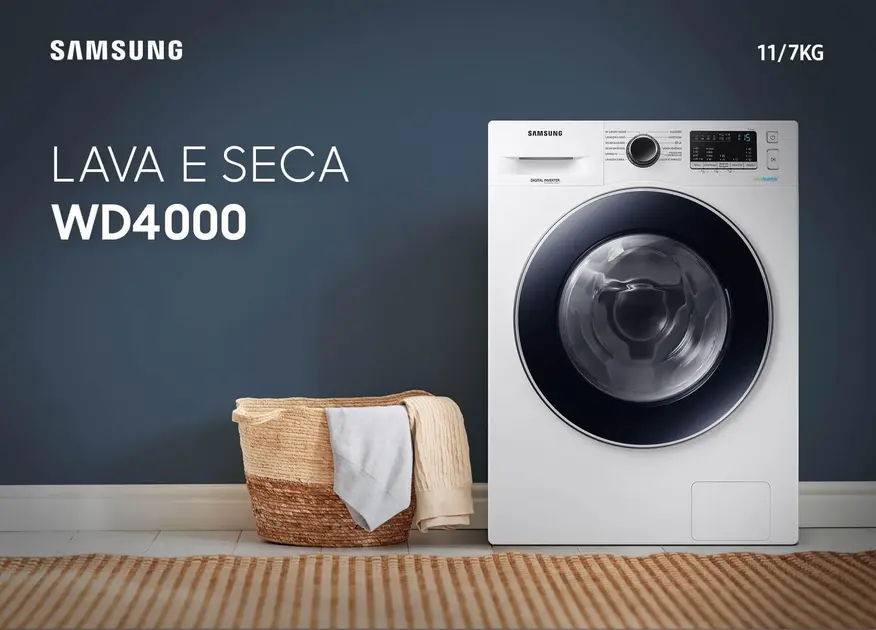 Lavadora de Roupa Lava e Seca 11 Kg Frontal Branco Samsung 220V