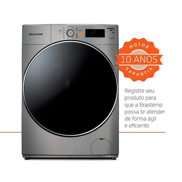 Lavadora de Roupa Lava e Seca Brastemp 10 Kg Prata com Smart Sensor - 110V - BNC10AS