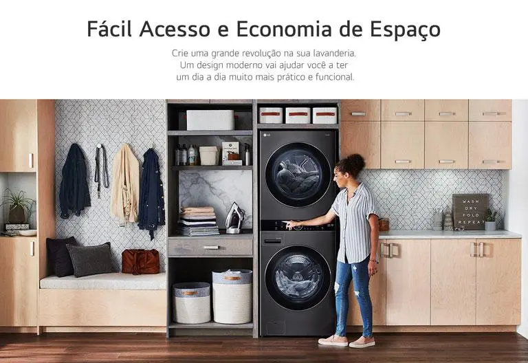 Lavadora e Secadora Elétrica Smart LG Washtower 17kg Aço Escovado Wi-Fi 220V - WK17VS6A