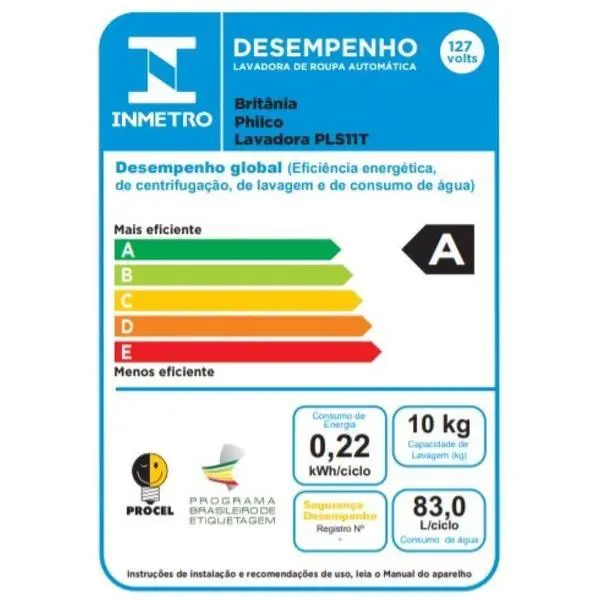 Lavadora e Secadora Philco PLS11T Inox 10kg 16 Programas Eco Inverter 110V