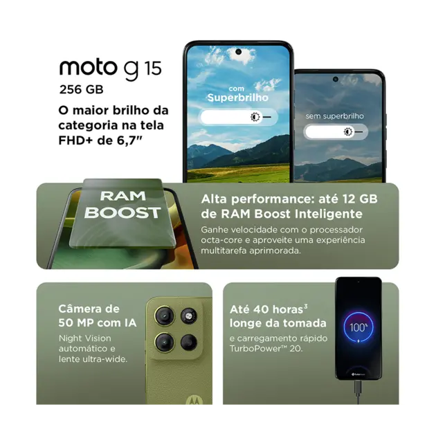 Motorola Moto G15 256GB Verde – Dual Chip 6.7″ 50MP Motorola Moto G15 256GB Verde - Dual Chip 6.7