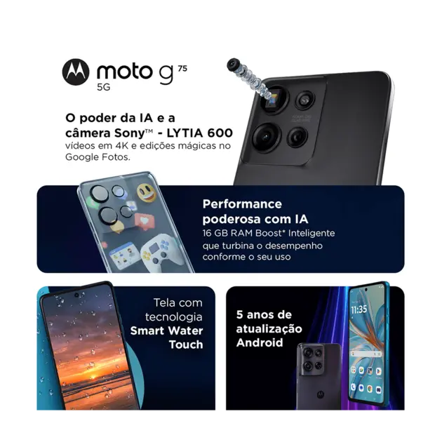 Motorola Moto G75 5G 256GB Dual Chip Cinza Tela 6,8