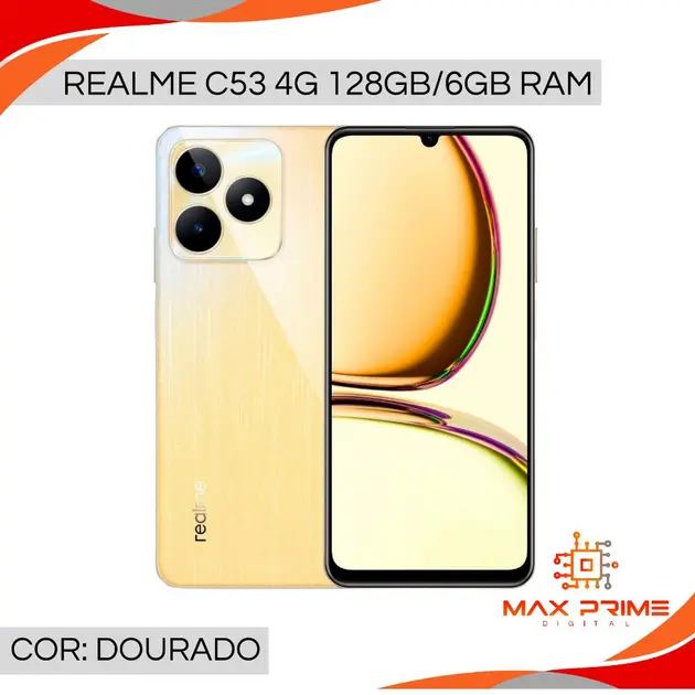Smartphone Realme C53 Dourado 128GB Dual Chip - 6GB RAM, Câmera 50MP, Android 13