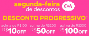 Cupom de Desconto Progressivo C&A, até R$100 OFF